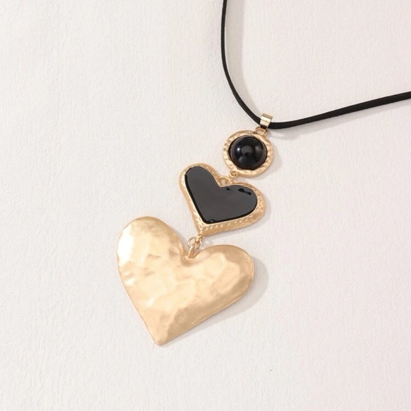 Gold Tone Layered Round & Heart Charm Necklace - Picture 4 of 4